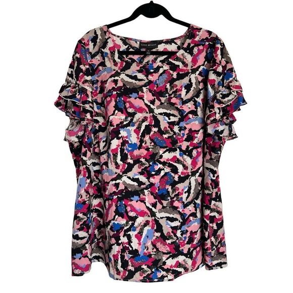 Lane Bryant Top Womens Size 20 Multicolor Abstract Print Short Flutter Sleeve - Picture 1 of 9